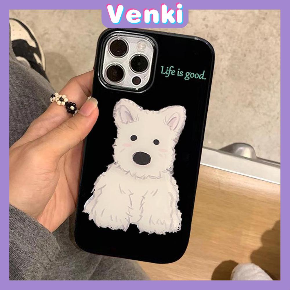 VENKI - For iPhone 11 iPhone Case Black Glossy TPU Soft Case Shockproof Protection Camera Cute White Puppy Dog Compatible with iPhone 14 13 Pro max 12 Pro Max xr xs max 7Plus 8Plus