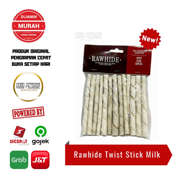 Tulang Gigitan Anjing - TBone Rawhide Twist Stick 5&quot; Dog Dental Chew