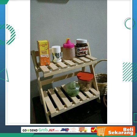 RAK LIPAT KAYU SUSUN 2 MINIMALIS | RAK BUKU IRIT RUANG | RAK MAKE UP | RAK KOSMETIK | RAK BUMBU DAPU