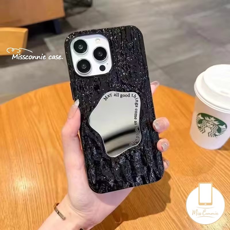 IPHONE Ins Fashion Kreatif Make Up Mirror Case Kompatibel Untuk Iphone11 13 14 12 Pro MAX 7Plus 8Plus XR X XS Max7 6 6S 8Plus SE 2020 Mewah Electroplate Plating Kerut Soft Cover