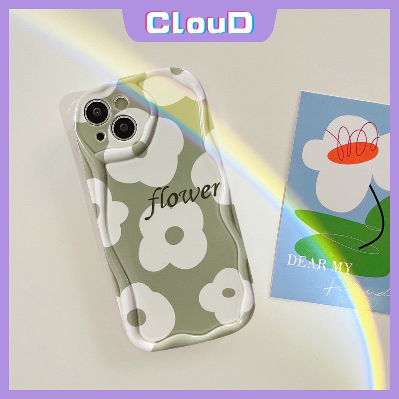 IPHONE Case Bunga Segar Kompatibel Untuk Iphone7 6 6s 8plus X XR 13 11 14 12 Pro Max XS Max 7Plus SE 2020 Lembut Tpu 3D Wavy Curved Edge Glossy Terpesona Daisy Floral Cover
