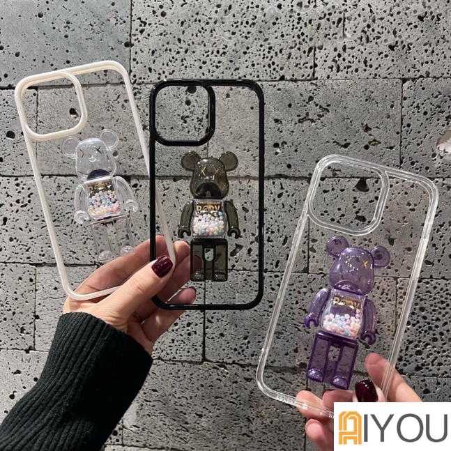 IPHONE Casing Ponsel Bening Bumper Warna-Warni Shockproof Dengan Stand Beruang Violent Lucu Untuk Iphone14 13 12 11 Pro XR X XS Max8 7 Plus SE 3 Cover Akrilik Lembut Transparan