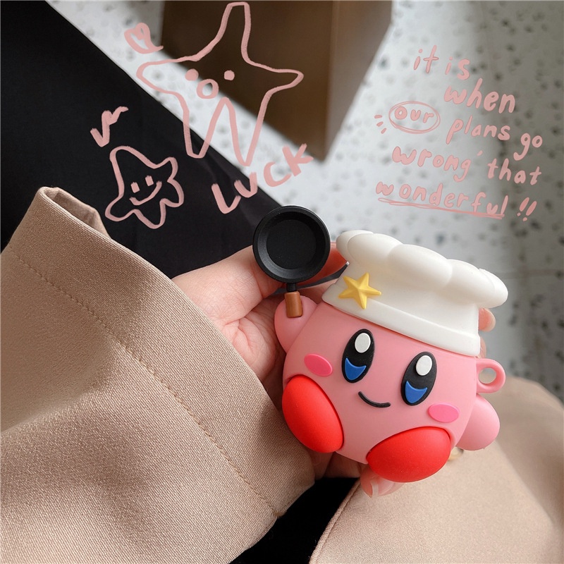 3d Lucu Kartun Cook Kirby Dengan Cooker Bluetooth Earphone Anti-Jatuh Pink Case Pelindung Cover Untuk Airpods1 2 3 Pro i12 i10 i11 i9s inpods 12 13 Pro i13 Airpods3 TWS Shell