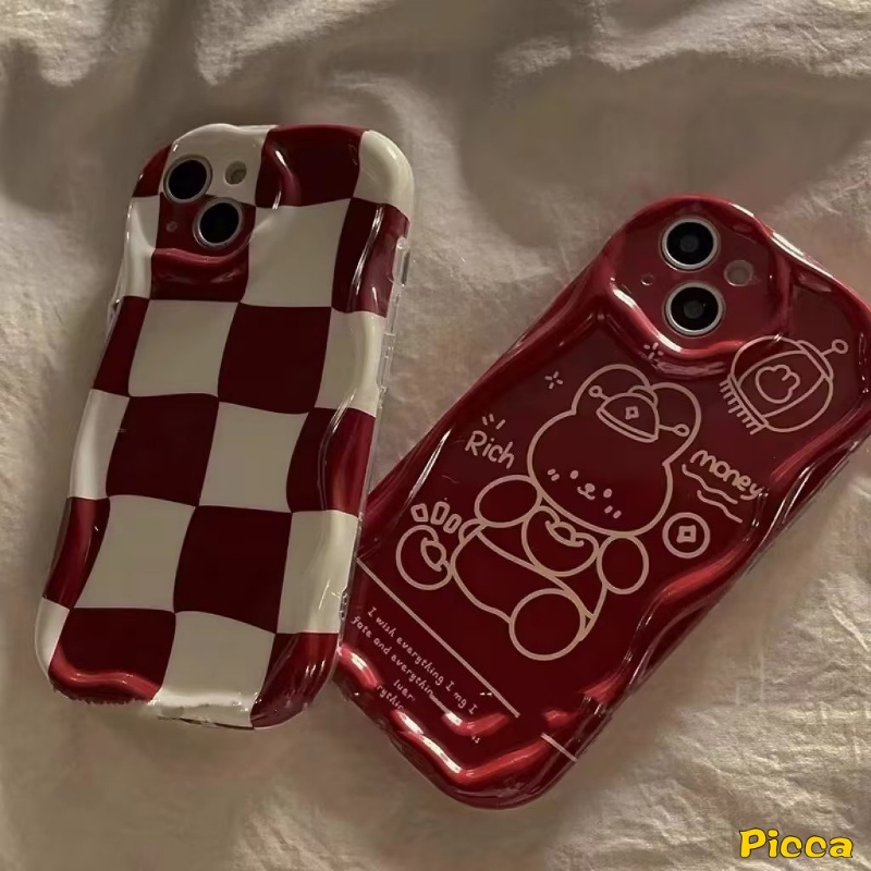 Case Untuk Redmi Note8 10S 9 10 11s 11 12 10Pro Max Redmi 9a1 10 9A 10A 9T A2 10C 9C NFC POCO M3 Kartun Merah Tahun Baru Kaya Kotak-Kotak Kelinci Lucu 3D Wavy Curved Edge Glossy Cover