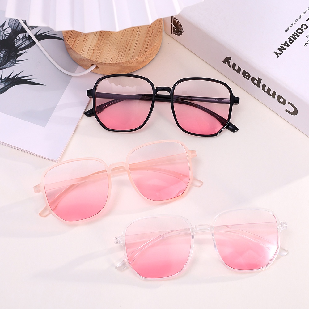 [Hot Sale] Resin Dekorasi Kacamata Blush Tren Polos Makeup Anti-Cahaya Biru Oversized Bening Pria Gradual Pink Bubuk Flat Glasse Wanita Ultralight Ringan Fashion