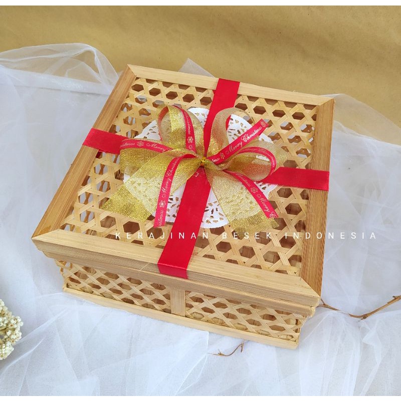 Bambu Bambu Box hexagonal premium ukuran 25cm Box Hampers natal Box hiasan natal Wadah hampers natal