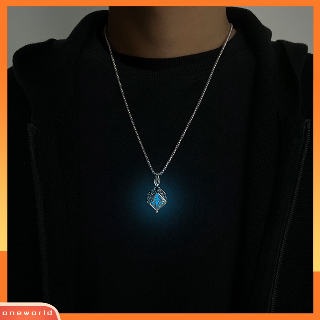 [ONE] Kalung Geometris Glow in The Dark Liontin Persegi Dengan Rantai Titanium Untuk Wanita Minimalis Bergaya Aksesori Neon Malam