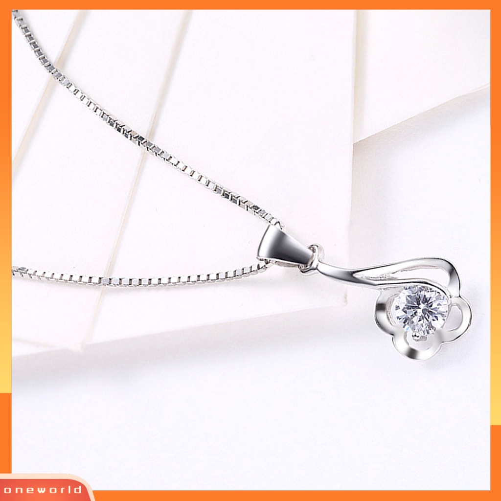 [ONE] Silverhoo 925 Perak Wanita Lucu Kalung Bunga Lingkaran Cubic Zirconia Pendant Necklace Untuk Pesta