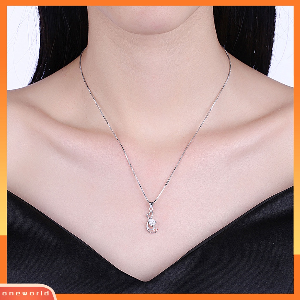 [ONE] Silverhoo Wanita Kalung Bentuk Hati Cubic Zirconia925 Perak Hollow Out Liontin Tahan Lama Rantai Klavikula Untuk Pernikahan