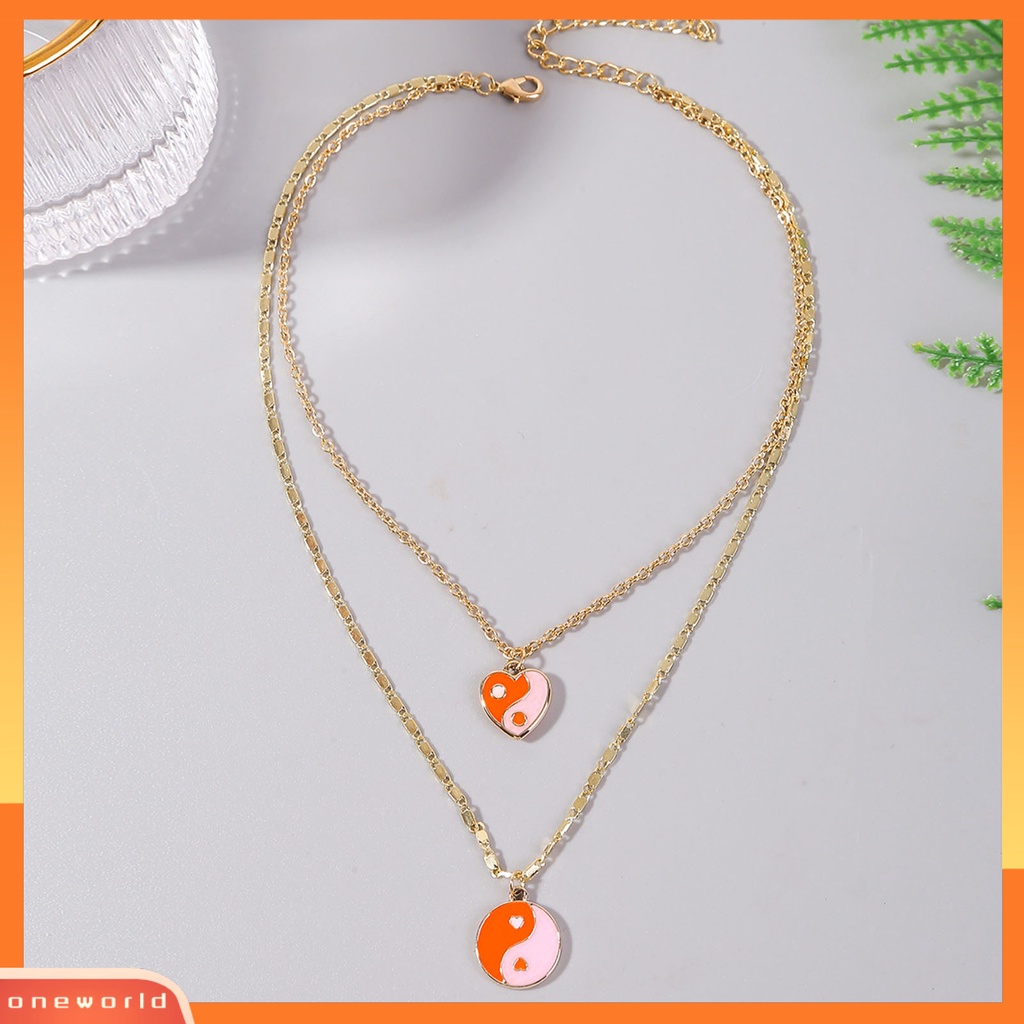 [ONE] Women Necklace Kalung Liontin Lapis Ganda Hati Warna Cerah Ringan Untuk Hadiah