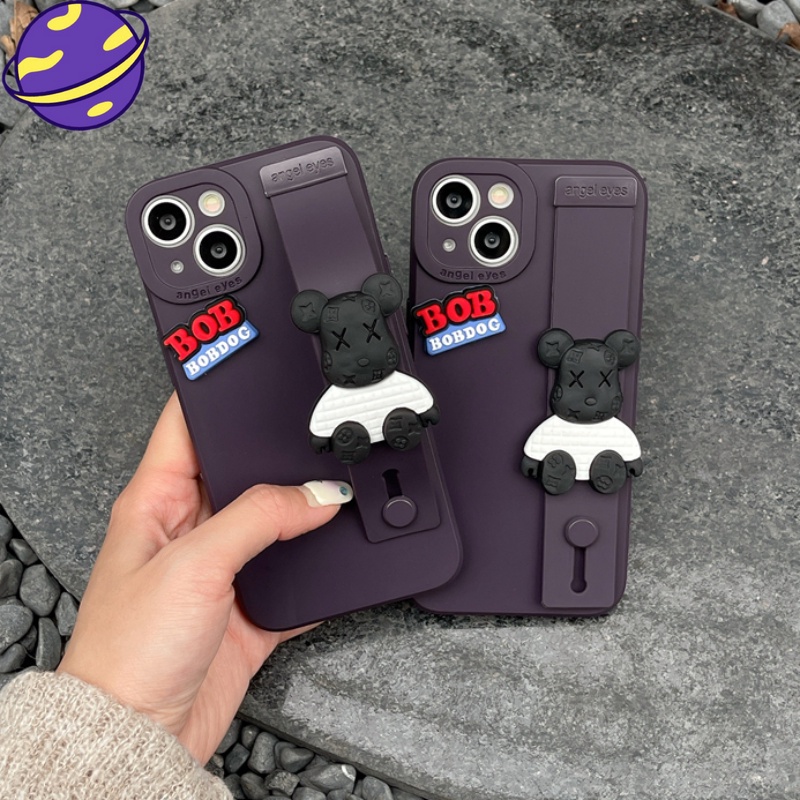 IPHONE Casing Beruang Violent Ungu Tua Untuk Iphone14 13 12 11 Pro Max Tali Tangan Soft Case