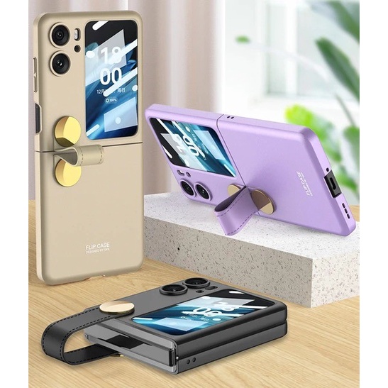 Case Leather Hand Strap OPPO N2 FLIP Full Body Layar Pelindung Kaca with Grip Softcase