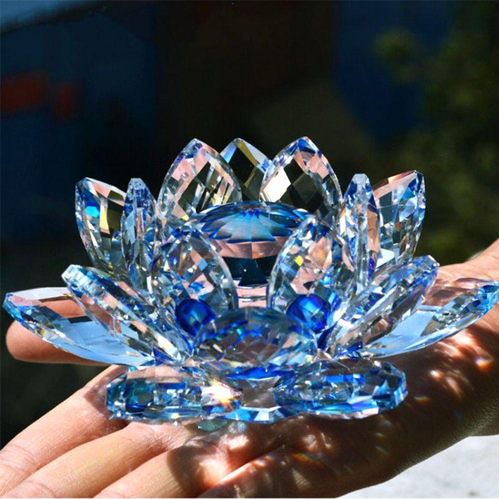 Patung Bunga Teratai Kristal Populer Aneka Warna Souvenir Koleksi Kado Rumah&amp;Kantor Kaca Miniatur