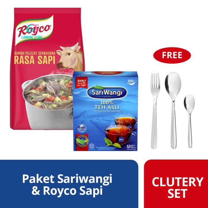 

Sariwangi Tea Bag 100 & Royco Sapi 1Kg (X2) Free Cutlery Set