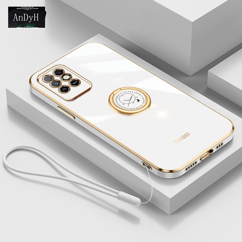 Andyh Casing Ponsel Silikon Ultra Tipis Untuk Infinix Note10 Note 8i X693 X683 X683B Deluxe Fall Protection Gold Band Dengan Jam Cincin Dan Lanyard Gratis