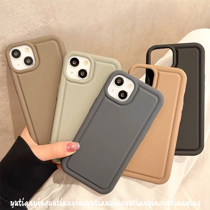 IPHONE Case Silikon Cair Mewah Simple Matte Polos Kompatibel Untuk Iphone11 12 14 13 Pro MAX 7Plus 6 8 6S 7Plus XR X XS MAX 8Plus SE 2020 Menebal Airbag Shockproof Soft Cover