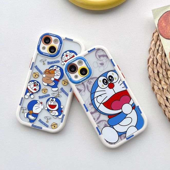 All New Cream Non-slip Camera Protect Soft Case IPhone X XR XS Max 11 12 13 14 Pro Max Women Girl Pretty Cute Doraemon Cartoon Phone Case