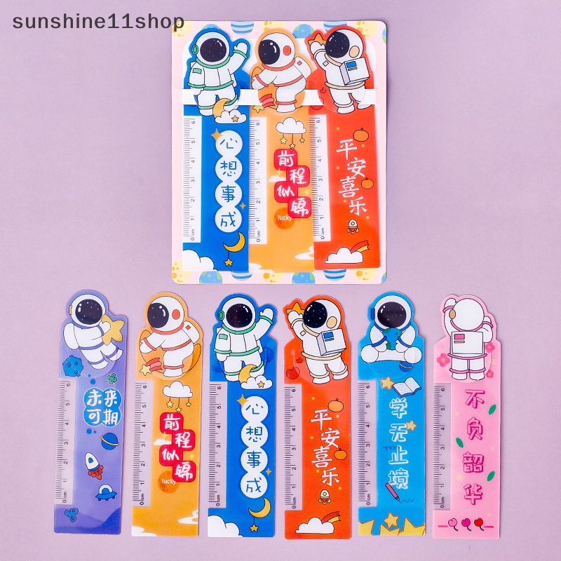 Sho 6pcs /set Kreatif Kartun Astronot Bookmark Penggaris Siswa al Penggaris Teks Inspiratif Bookmark Perlengkapan Sekolah N