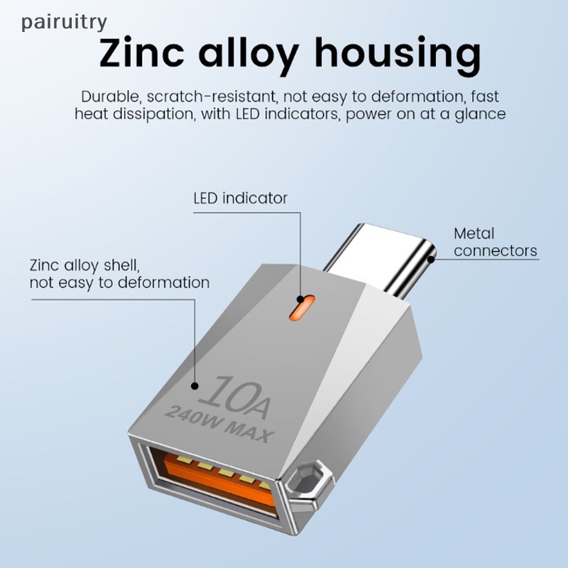Adaptor OTG PRT 10A 240W MAX Tipe-C Ke USB 3.0 Pembaca Kartu Dengan Lampu Untuk Laptop PRT