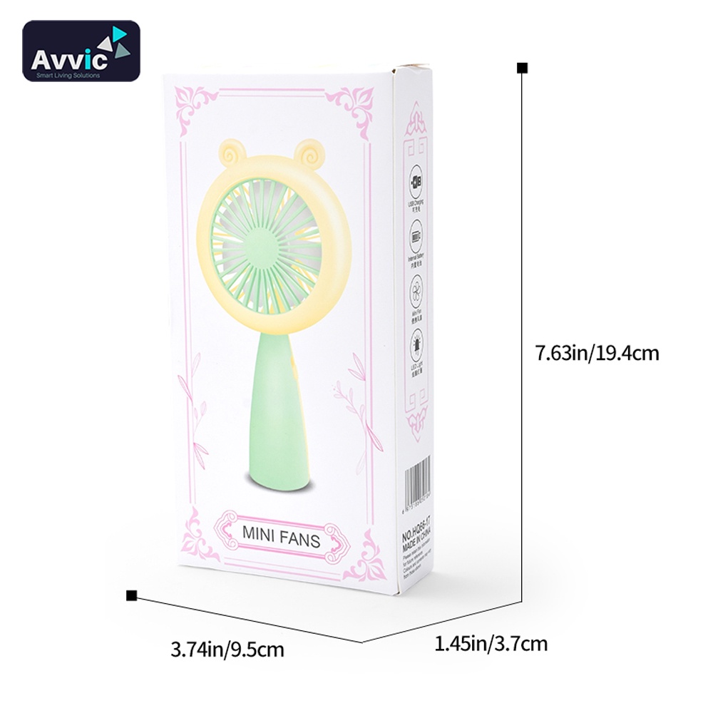 AVVIC Kipas Angin Lampu LED HQ66-17 Mini Portable Handheld Fan LED Light USB Rechargeable