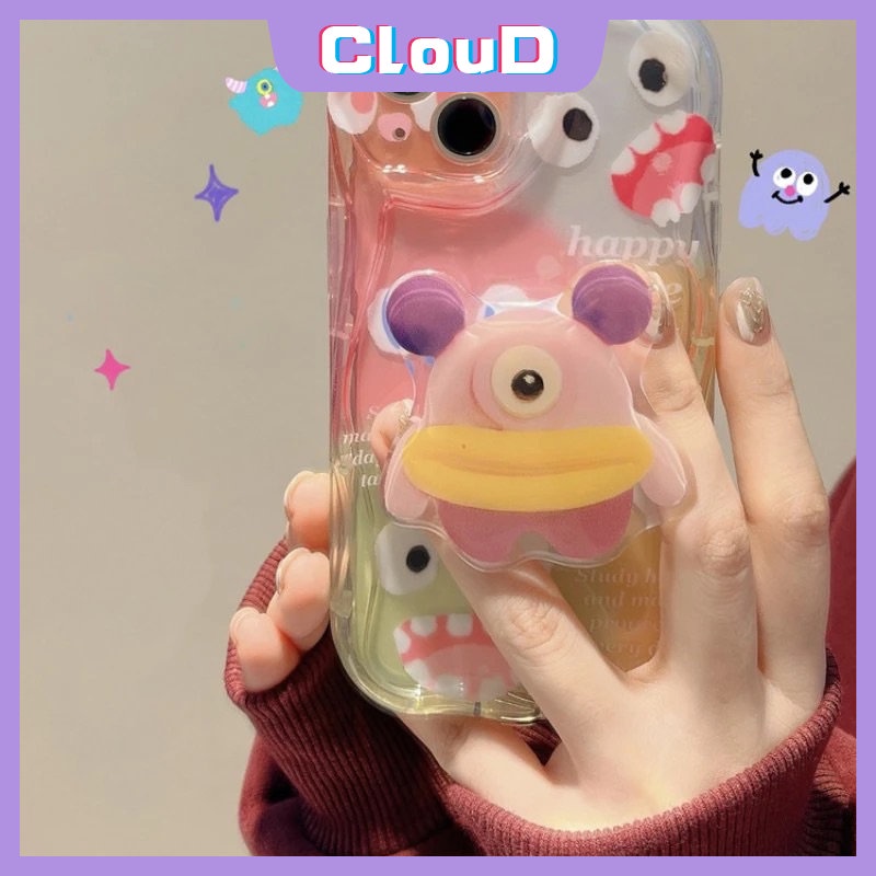 Casing Untuk Redmi 9T 9 10A A1 10 9A 10C A2 9C NFC Redmi Note12 9 11s 11 8 10s 10 Pro Max POCO M3 3D Wavy Curved Edge Soft Color Cute Monster Kecil Kartun Bracket Case Cover