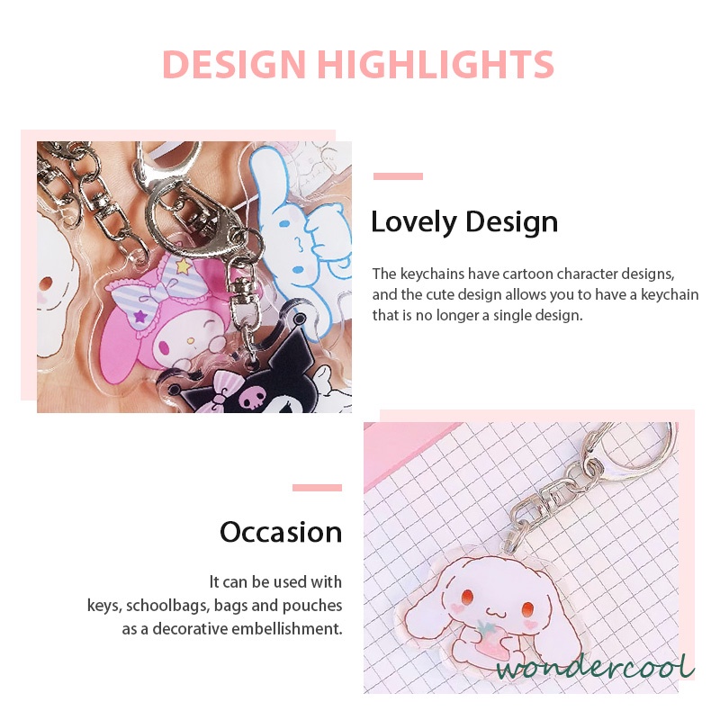 Gantungan Kunci Desain Kuromi Dua Sisi Bahan Akrilik Transparan Untuk Tas Anak Perempuan-Won