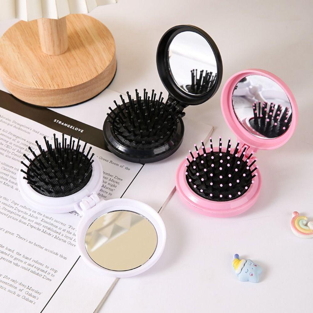 Needway Sisir Rambut Dengan Cermin Sisir Keriting Mini Anti-Statis Aksesoris Rambut Pijat Kulit Kepala Hairdressing Alat Styling Rambut Sisir Bantal Udara