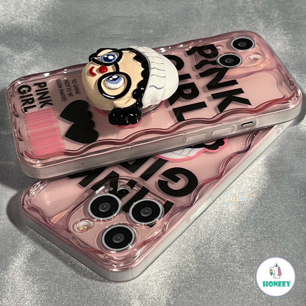 Fashion Gelombang Bingkai Kacamata Merah Muda Gadis Case Untuk iPhone 14 Pro Max13 12 Pro Max11 Stereo Berdiri Silikon Lembut Anti-Drop Back Cover