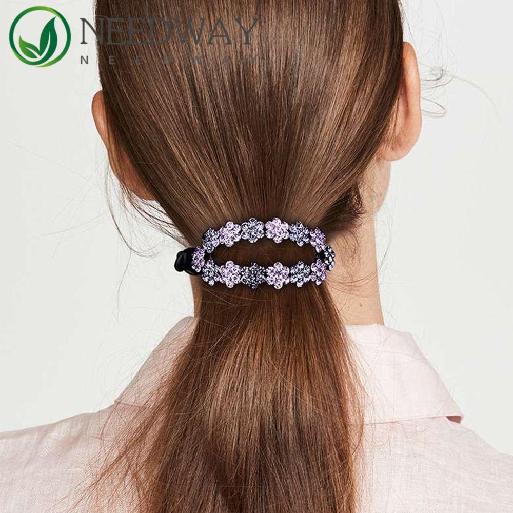 Needway   Wanita Klip Rambut Trendi Manis Berkilau Bunga Hiasan Kepala Ponytail Holder Berlian Imitasi Aksesori Rambut Klip Rambut Ekor Kuda