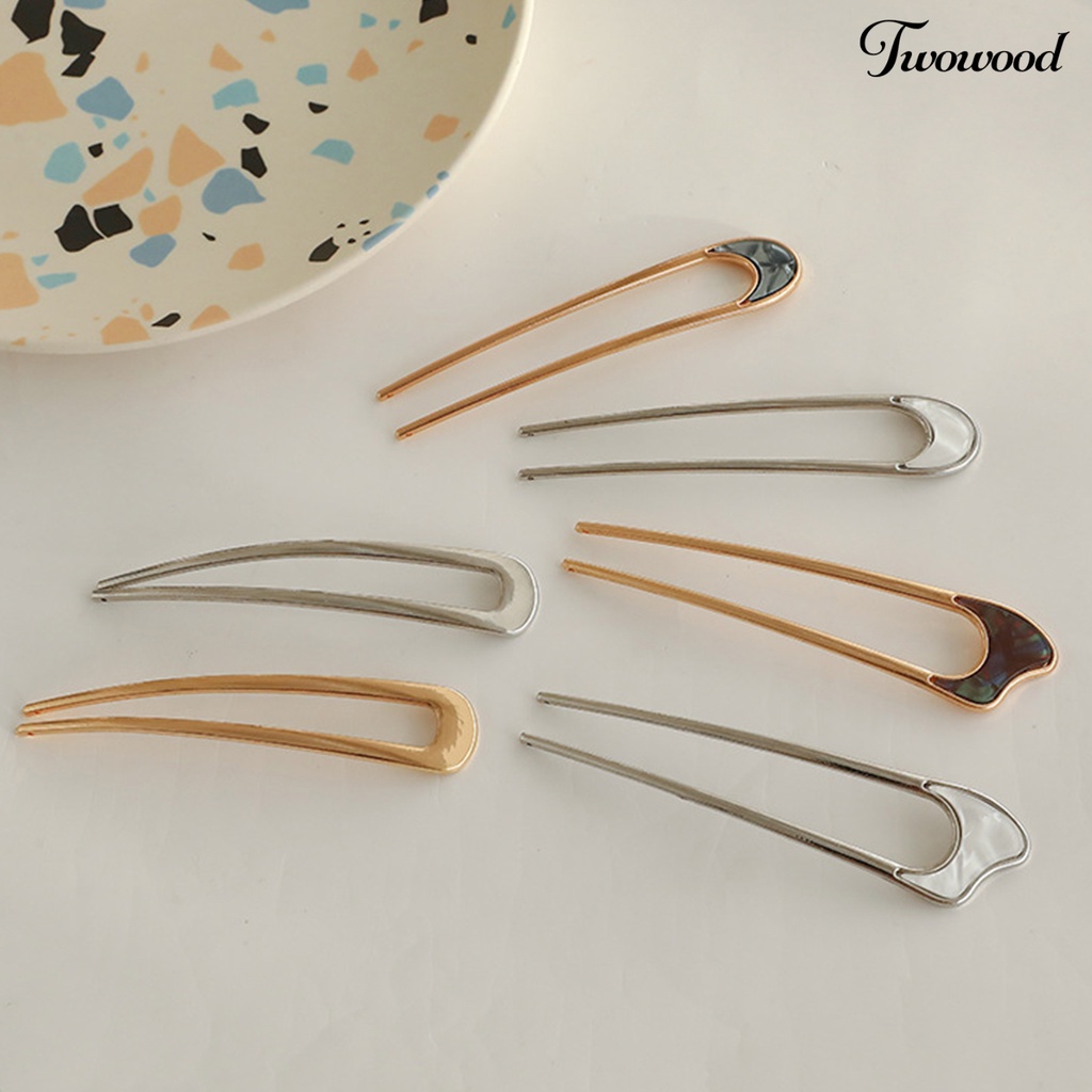 Twowood Arc Curved Non-Slip Hair Stick Simple U Shape Shell Hair Bun Stick Aksesoris Rambut