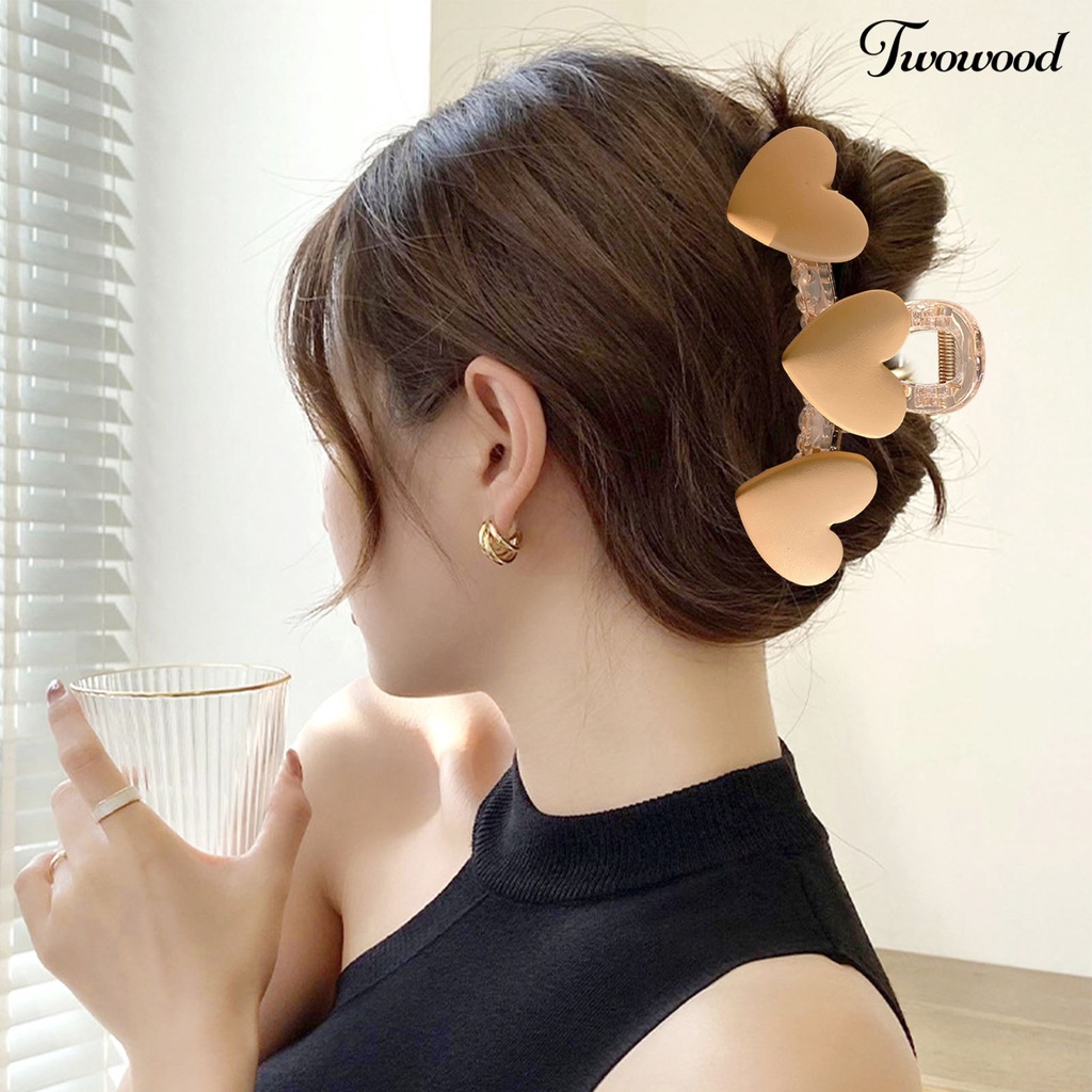 Twowood Women Hair Claw Heart Decor Desain Gigi Transparan Berongga Keluar Elastis Musim Semi Rambut Dekorasi Anti-slip Cakar Kuat Wanita Hair Gripper Alat Styling Rambut