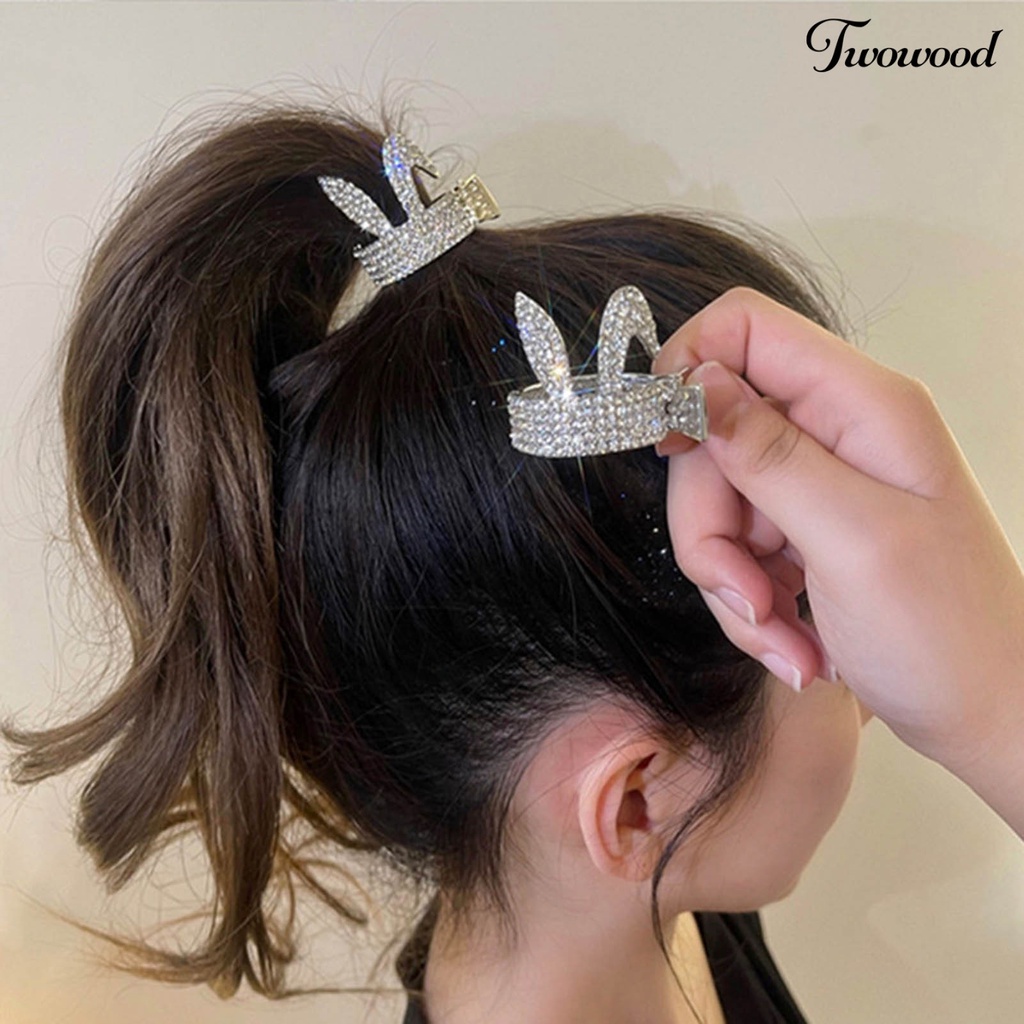 Twowood Wanita Hair Claw Hair Clip Berlian Imitasi Mutiara Imitasi Bentuk Ekor Ikan Hiasan Rambut Anti-slip Ringan Mahkota Bentuk Kepala Kelinci Aksesori Rambut