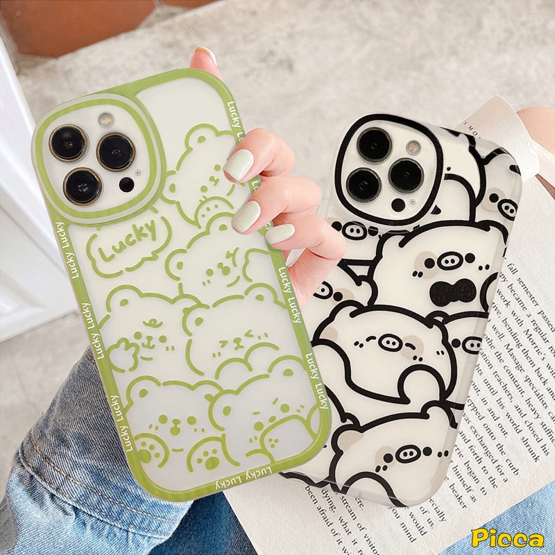 Case Untuk VIVO Y36 Y16 Y33s Y17 Y11 Y02 Y22 Y21 Y15s Y22s Y20 Y12i Y35 Y12 V25E Y30 Y20s Y15 Y20i Y21s V25 Y15A Y51 Y91 Y91C Y31 Lembut Full Belakang Kartun Babi Bebek Lucu Lucky Bear Case