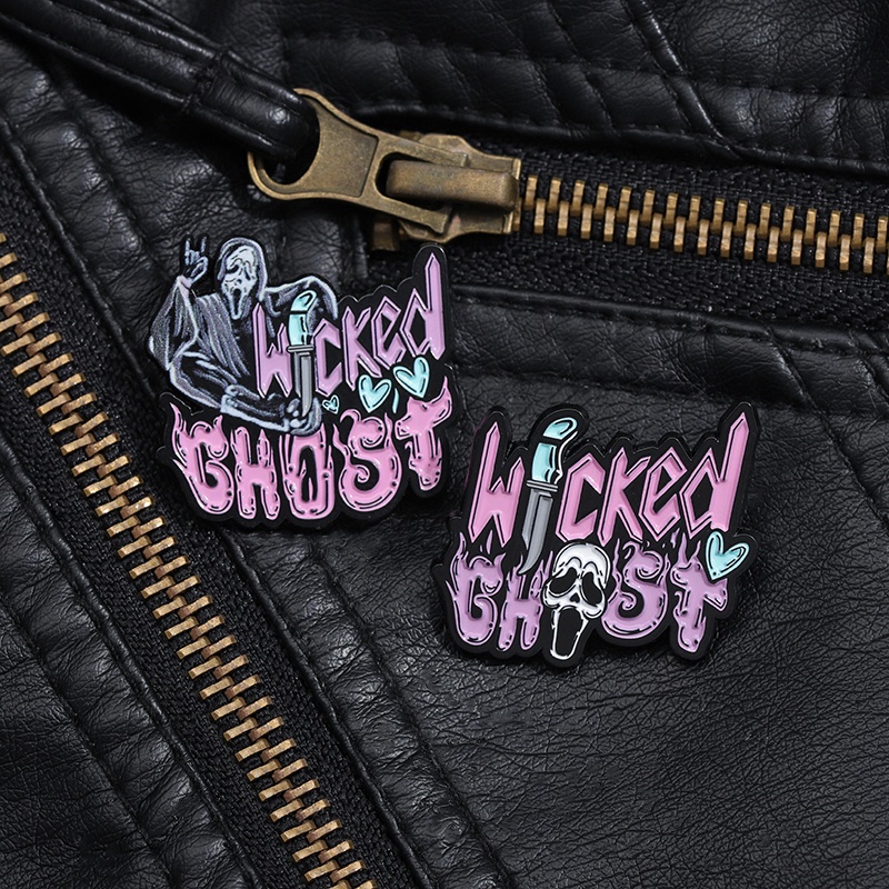 Wicked Ghost Face Enamel Pin Bros Screams Bros Kerah Lencana Punk Gothic Halloween Perhiasan Hadiah Untuk Anak-Anak Teman