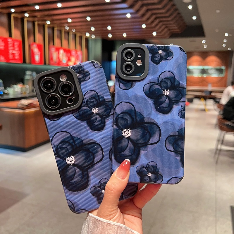 IPHONE Soft case Pelindung Bahan Kulit Tekstur Vertikal Ink wash Bunga Untuk Iphone14 13 12 11 Pro Max X XR XS Max7 8 Plus