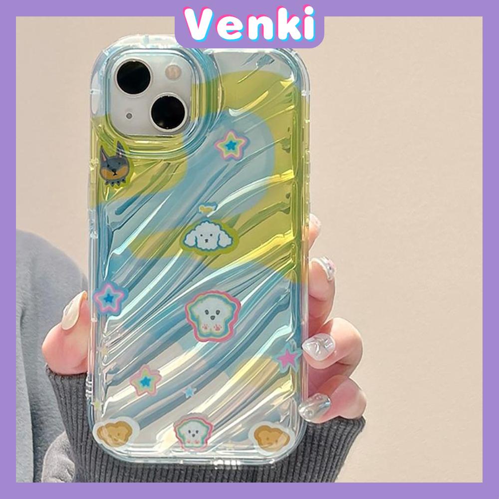 VENKI - Untuk iPhone 11 iPhone Case Laser Reflektif Bening Phone Case TPU Soft Shockproof Airbag Case Cute Gradient Puppy Kompatibel dengan iPhone 14 13 Pro max 12 Pro 7Plus 8Plus