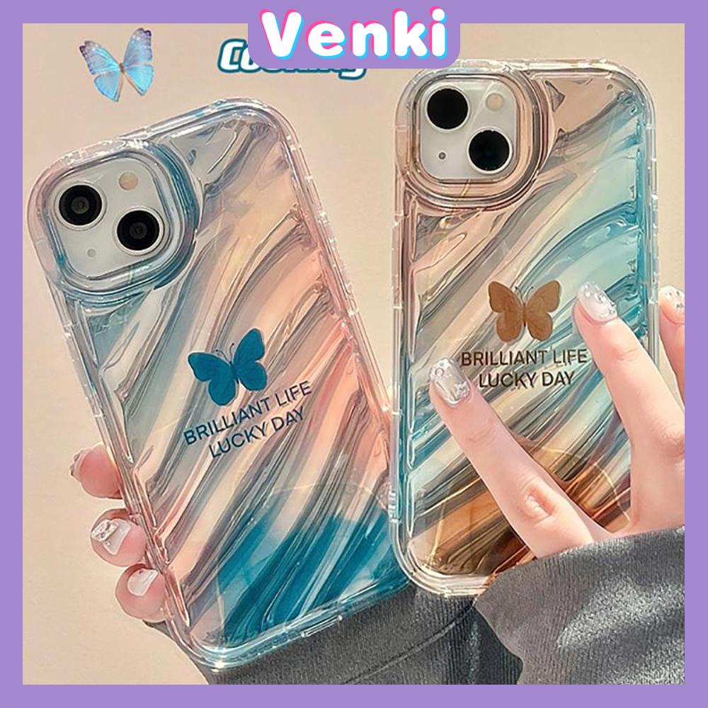 VENKI - Untuk iPhone 11 iPhone Case Laser Reflektif Bening Phone Case TPU Soft Shockproof Airbag Case Lucu Gradien Kupu-kupu Kompatibel dengan iPhone 14 13 Pro max 12 Pro 7Plus 8Plus