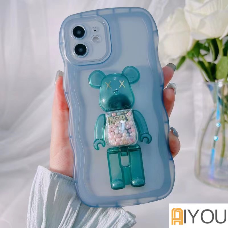 Casing Stand Holder Lipat Beruang Lucu Untuk IPhone11 13pro Max 12pro Max Promax 14plus X/XSmax XR 7plus8 Plus Penutup Transparan Tahan Guncangan