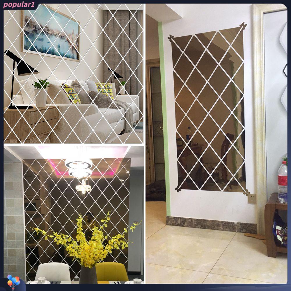 Populer Stiker Permukaan Cermin Acrylic Dekorasi Rumah Ruang Tamu Berlian Segitiga Disambung