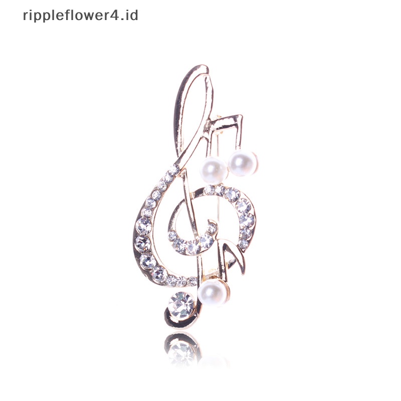 {rippleflower4.id} Wanita Elegan Musik Note Berlian Imitasi Mutiara Bros Indah Bros Fashion Perhiasan~