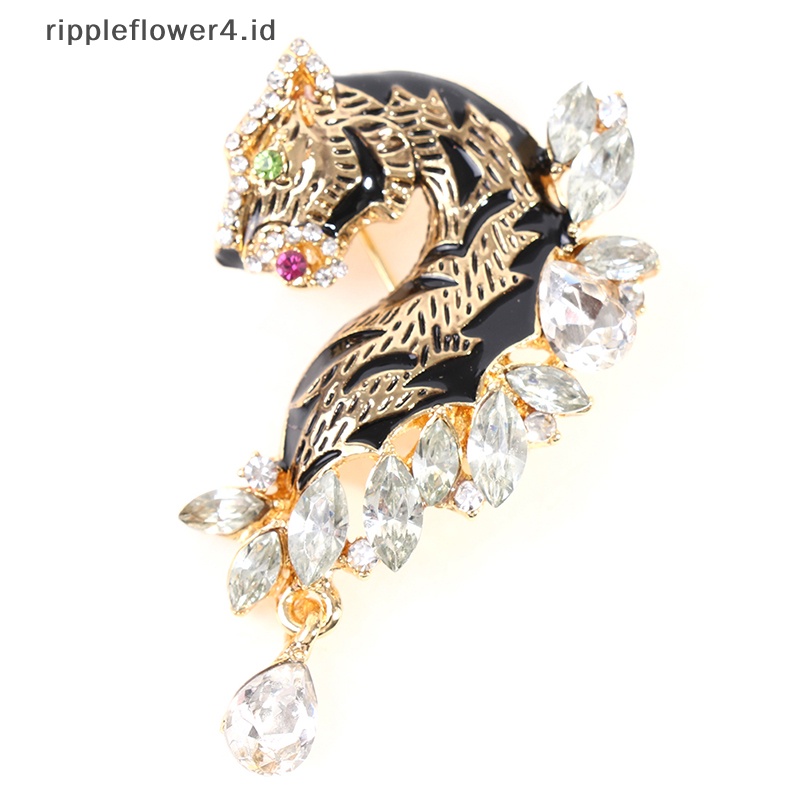 {rippleflower4.id} Bros Macan Berlian Imitasi Untuk Wanita Pin Hewan Yang Indah Mantel Jas Aksesoris~