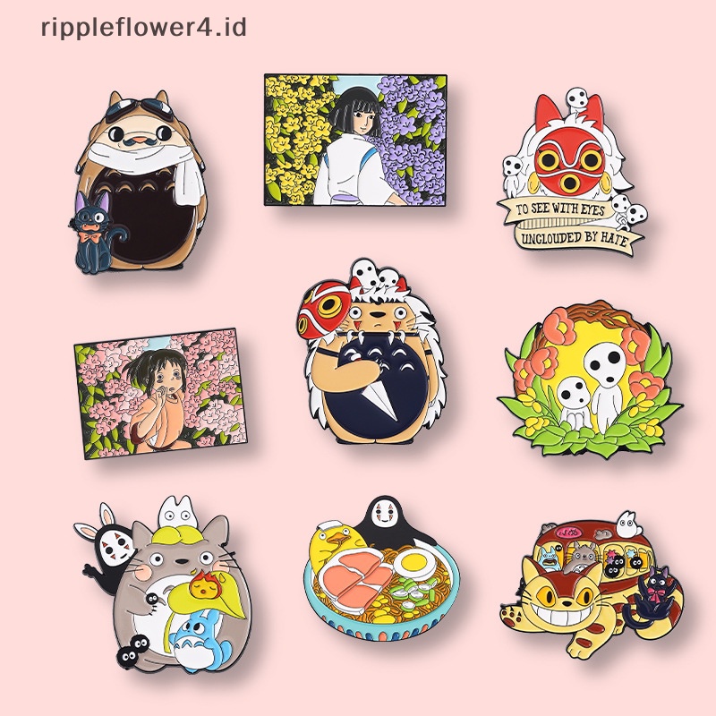 {rippleflower4.id} Spirited Away Totoro Enamel Pin Koleksi Anime Film Bros Kerah Pin Hutan Semangat Kucing Bus Catbus Ramen Lencana~