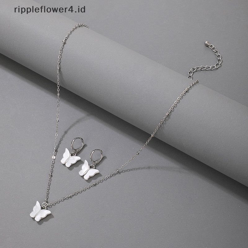 {rippleflower4.id} Kalung Liontin Kupu-Kupu Boho Acrylic Drop Earrings Set Perhiasan~