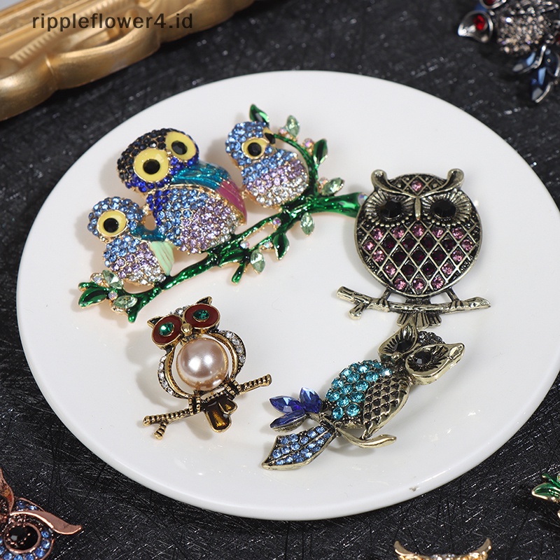{rippleflower4.id} Berlian Imitasi Owl Bros Lencana Pin Burung Hewan Pesta Santai Setelan Korsase Hadiah~
