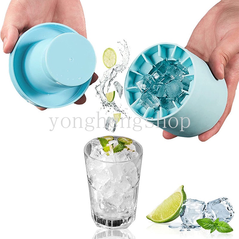 Cylinder Silicone Ice Bucket Cup Mold Ice Cube Tray Dengan Tutup Quick Freeze Ice Making Mold Untuk Whiskey Cocktail Minuman Clod Homemade Mini Ice Bucket Aksesoris Dapur