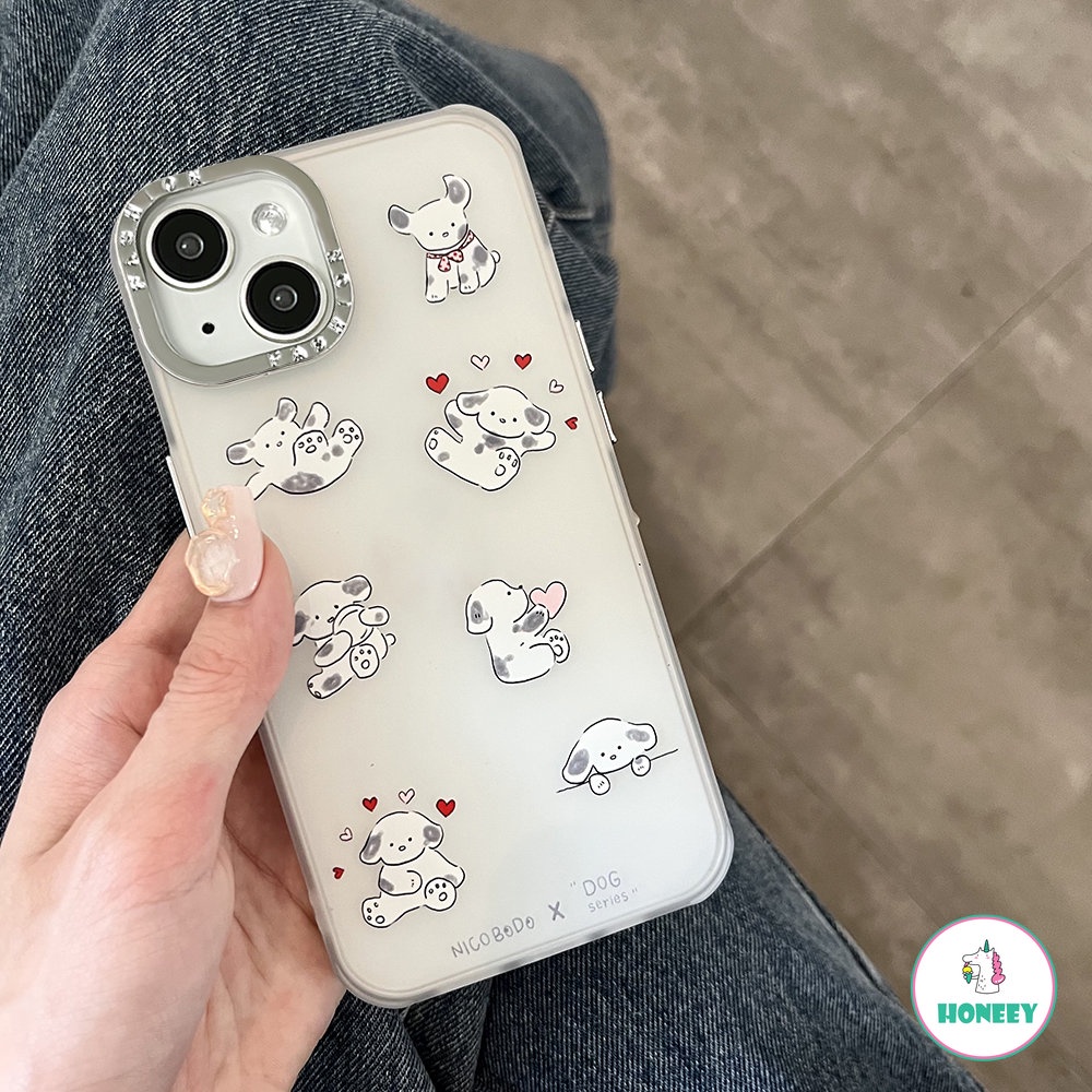 Casing Ponsel Lensa Berlapis Fashion Untuk iPhone 14 Pro Max13 12 11 Pro Max XS XR 7 8plus Cute Love Puppy Shockproof Phone Cover