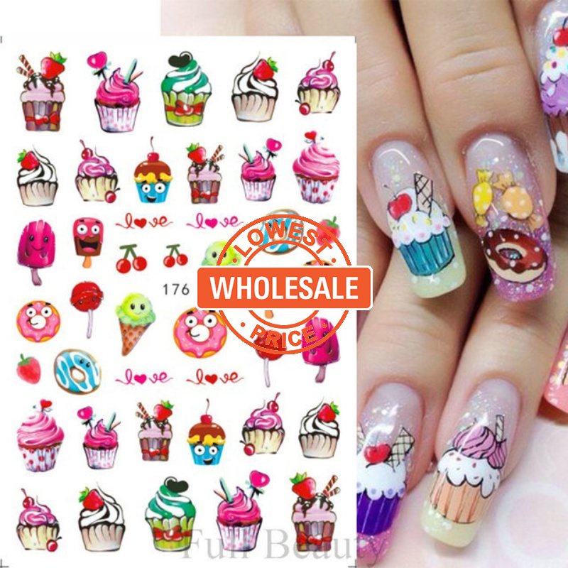 [Grosir] Kartun Cream Donat Stiker Kuku Perekat Belakang/DIY Nail Art Self-Adhesive Patch/INS Musim Semi Musim Panas Kaktus Stiker Peningkatan Kuku Serangga/ Profesional Kuku Salon Decals