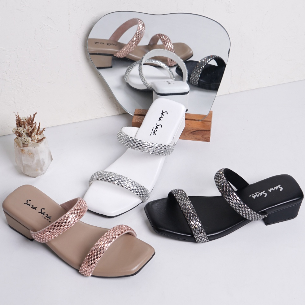 SARASARA YUK - ALISA Sandal Wanita High Heels 4.5 cm Size 36 - 40 Sendal SARA Hak Tahu Heel Pesta Blink Glitter Sepatu Tali Acara Formal Kondangan 37 38 39 Tidak Licin Hil Anti Slip Warna Smoke Tan Cokelat Shoes Terbaru Ori Original Mall Official Store