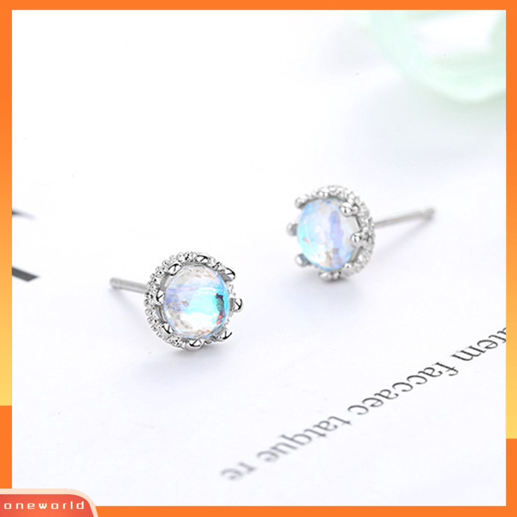 [WOD] 1pasang Ear Studs Gradient Gaya Klasik Temperamen Hias All-match Perhiasan Hadiah Bulat Wanita Mahkota Faux Moonstone Earrings Aksesoris Tunangan Untuk Pacaran