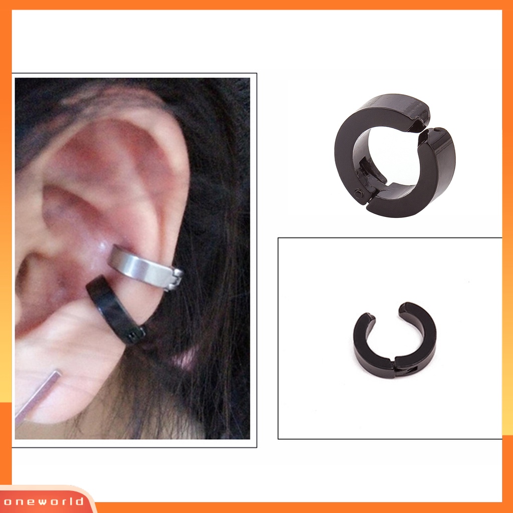 [WOD] 1pc Anting Klip Gaya Korea Warna Solid Anti Karat Punk Tahan Lama Hias Lingkaran Bulat Anti-Alergi Tanpa Tindik Lady Huggie Earrings Hadiah